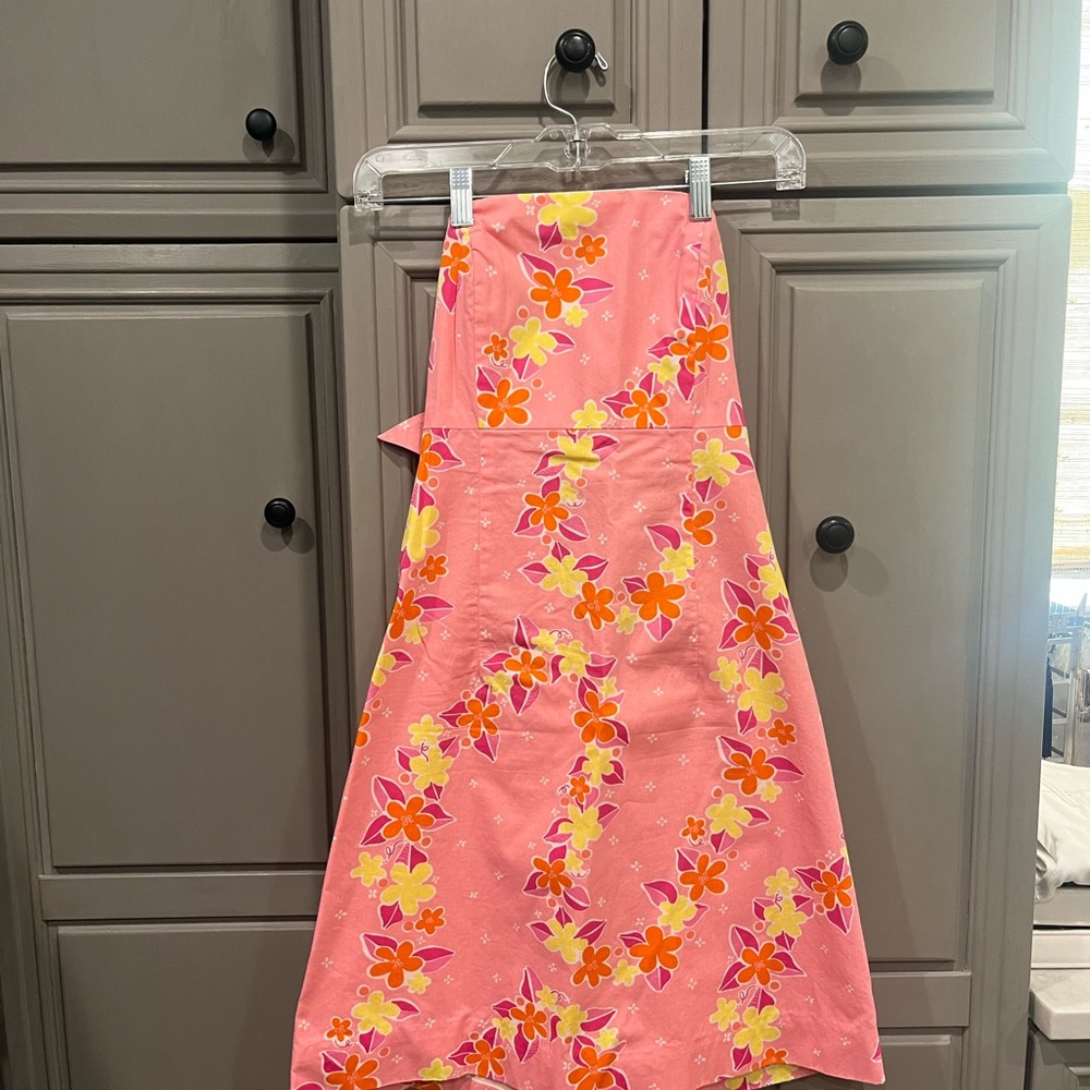 Vintage Floral Pink Strapless Dress